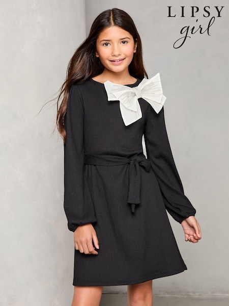 Lipsy Black Jersey Bow Detail Dress (5-16yrs) (5-16yrs) (AL4015) | ₪136 - ₪176