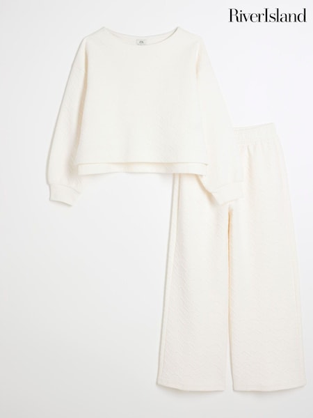 River Island Cream Girls Textured Sweat Set (AL4020) | AED105
