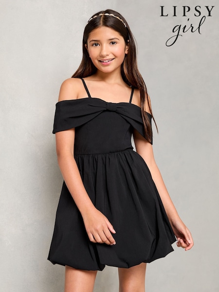 Lipsy Black Bow Bardot Puffball Dress (5-16yrs) (AL4021) | AED142 - AED175