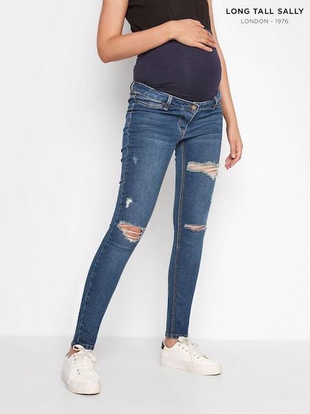 Long Tall Sally Blue Maternity Distressed AVA Stretch Skinny Jeans (AL4028) | SGD 79