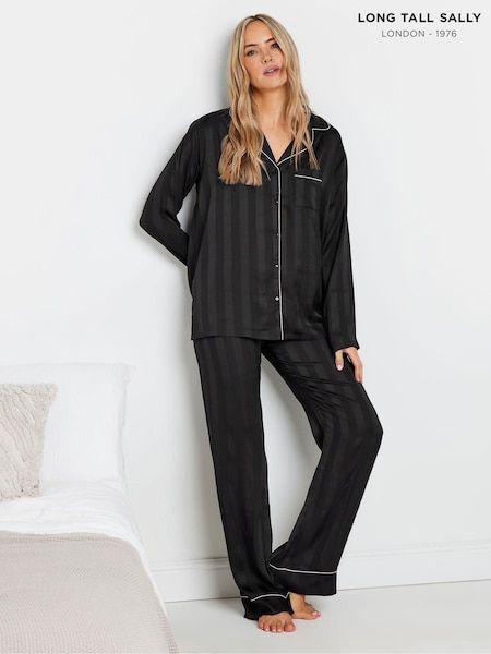 Long Tall Sally Black Jacquard Stripe Satin Pyjamas Set (AL4030) | AED210