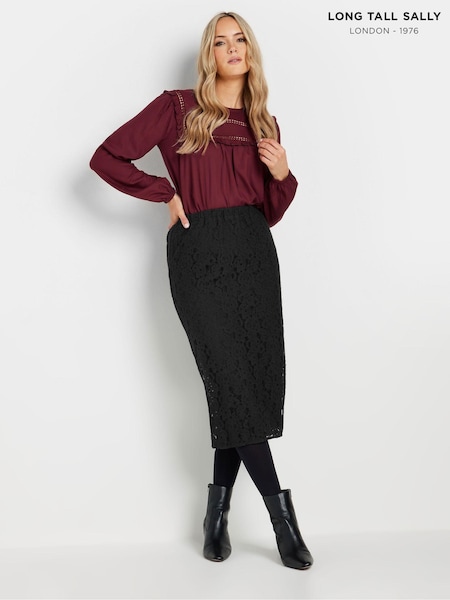 Long Tall Sally Black Lace Midi Skirt (AL4053) | €24
