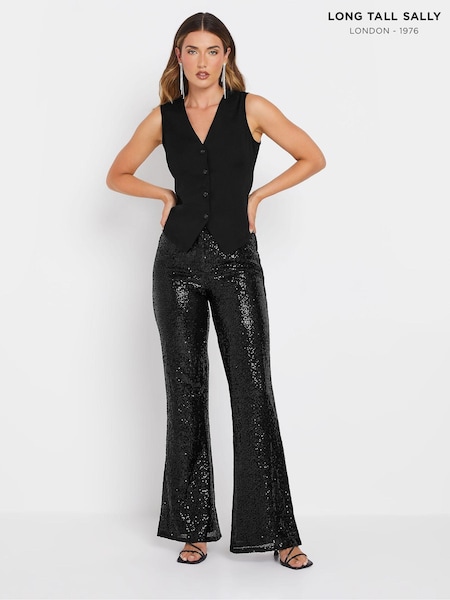 Long Tall Sally Black Sequin Kickflare Trousers (AL4070) | €31