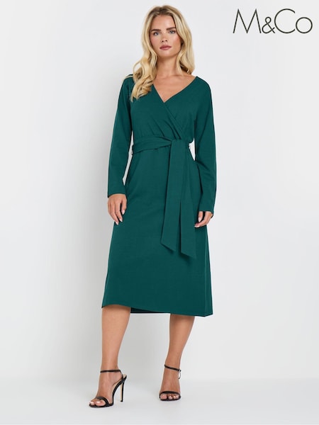 M&Co Blue Petite Plain Wrap Dress (AL4078) | 188 QAR