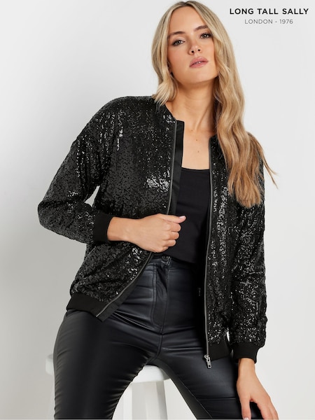 Long Tall Sally Black Sequin Bomber Jacket (AL4081) | €31