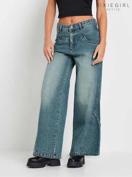 PixieGirl Petite Blue Sailor Seam Wide Leg 100% Cotton Jeans (AL4083) | €56