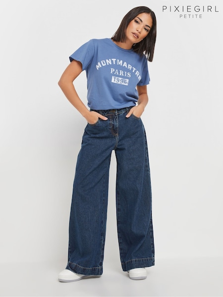 PixieGirl Petite Blue Mid Blue Super Wide 100% Cotton Jeans (AL4092) | €56