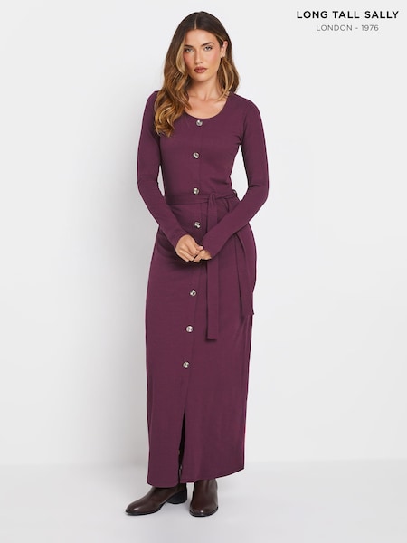 Long Tall Sally Red Long Sleeve Ribbed Button Maxi Dress (AL4101) | €50