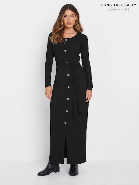 Long Tall Sally Black Long Sleeve Ribbed Button Maxi Dress (AL4123) | AED227