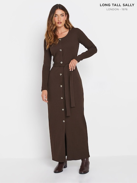 Long Tall Sally Chocolate Brown Chocolate Ribbed Button Maxi Dress (AL4124) | 2,343 UAH