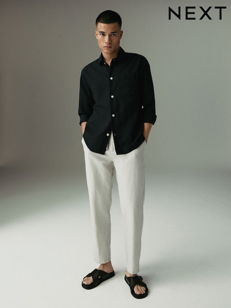 Light Grey Regular Fit Cotton Linen Twill Chino Trousers (AL4202) | €47