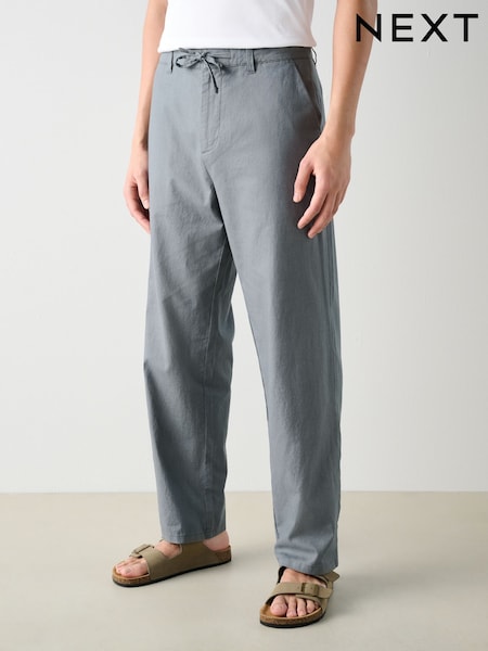 Ardósia azul - Ajuste descontraído - Linen Cotton Chino Trousers (AL4208) | R$ 285