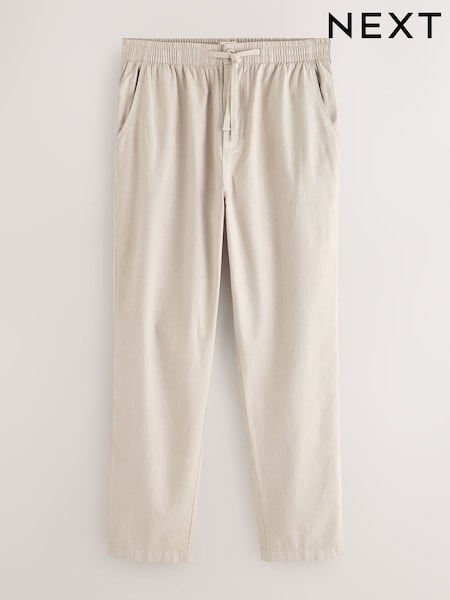 Natural - Regular Tapered Fit - Linen Cotton Elasticated Waist Drawstring Trousers (AL4209) | 40 €