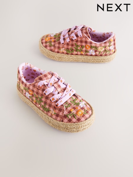 Multi Gingham Embroidered Lace-Up Trainers (AL4273) | €30 - €33