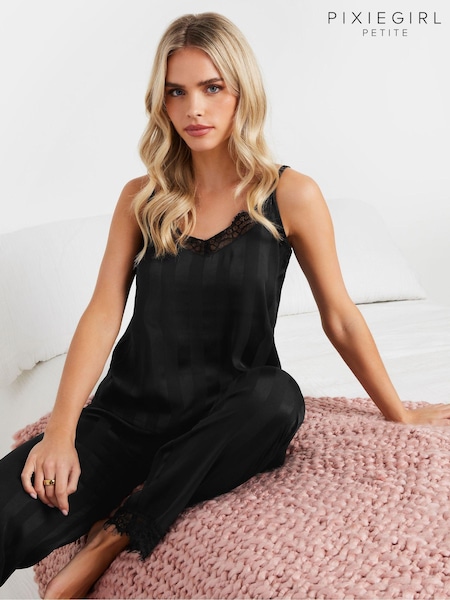 Pixiegirl Petite Lace Stripe Satin Cami Pyjamas Set (AL4330) | €43
