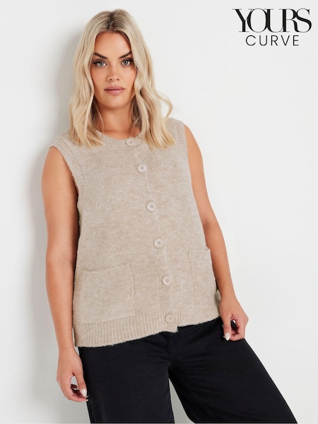 Yours Curve Natural Knitted Pocket Vest (AL4373) | €39