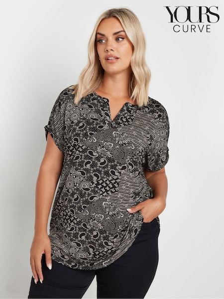 Yours Curve Black Notch Neck Top (AL4417) | R$ 235