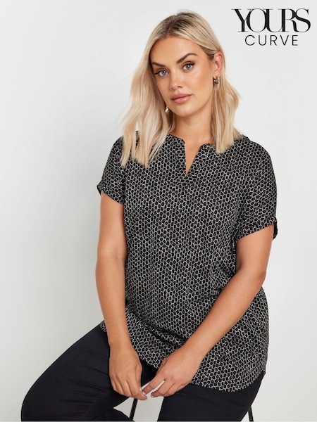 Yours Curve Black Notch Neck Top (AL4513) | €34