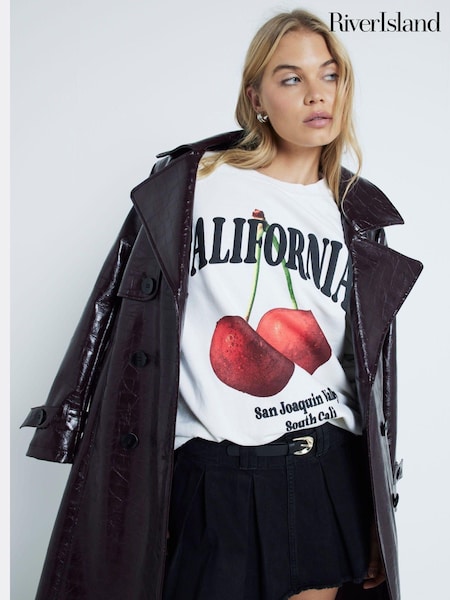 River Island Cream Cherry Graphic 100% Cotton Sweatshirt (AL4581) | €34