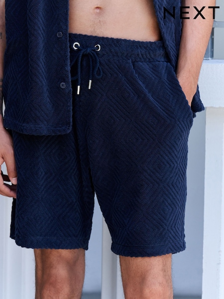 Navy Patterned Towel Jersey Shorts (AL4611) | €36