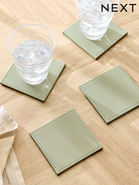 Set of 4 Sage Green Reversible Faux Leather Coasters (AL4624) | €9