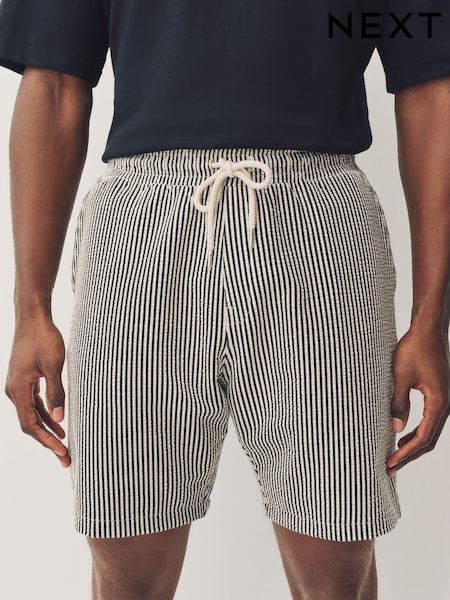 Black & White Jersey Seersucker Stripe Shorts (AL4694) | 129 QAR