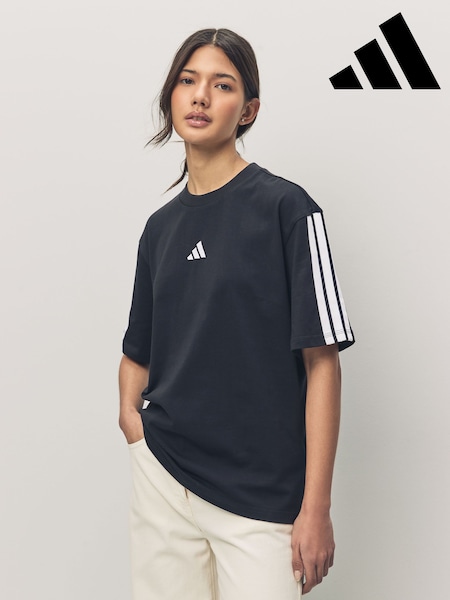 adidas Black/White Boyfriend 3-Stripes 100% Cotton T-Shirt (AL4722) | kr328