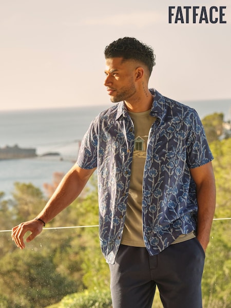 FatFace Blue Short Sleeve Sprig Print 100% Cotton Shirt (AL4843) | €63