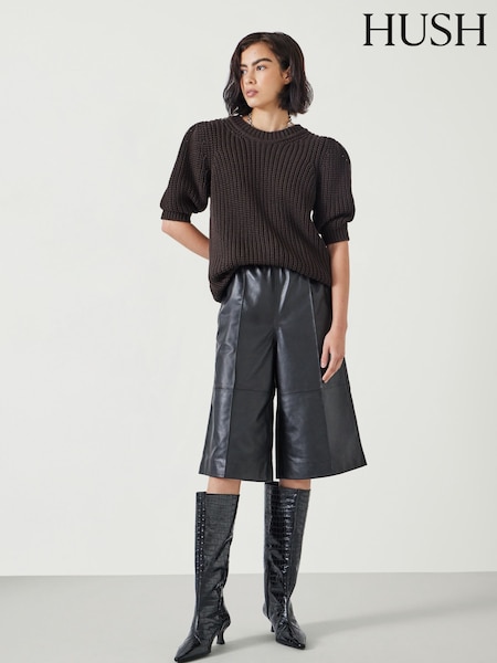Hush Black Leather Bermuda Shorts (AL4901) | AED1,310