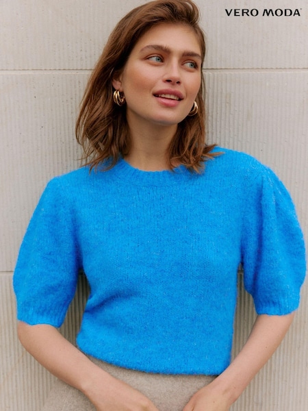 VERO MODA Blue Puff Sleeve Knitted Jumper (AL4916) | ₪141