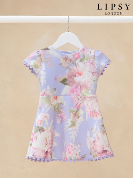 Lipsy Lilac Purple Baby Floral Print Scuba Occasion Dress (0mths-5yrs) (AL4929) | 173 QAR - 183 QAR