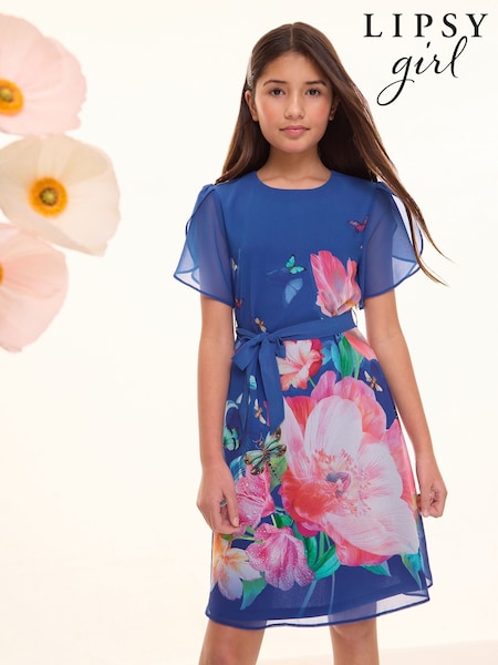 Lipsy Petal Sleeve Chiffon Dress (4-16yrs) (AL4932) | ‏210 د.إ.‏ - ‏ 256‏ د.إ.