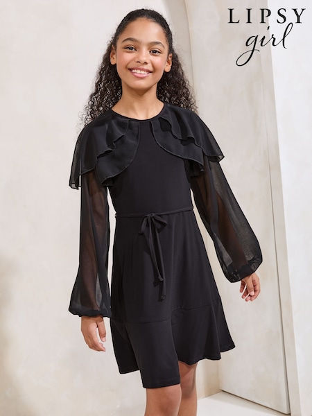 Lipsy Layered Flutter Long Sleeve Dress (5-16yrs) (AL4938) | ‏146‏₪ - ‏186‏ ₪