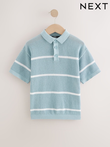 Blue 100% Cotton Short Sleeve Stripe Knitted Polo Shirt (3-16yrs) (AL4950) | €20 - €28