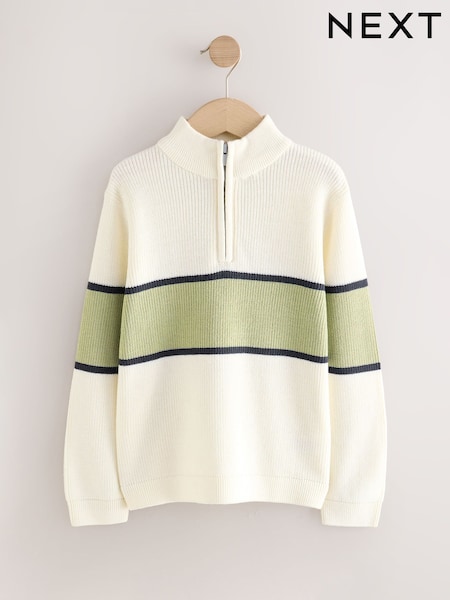 Ecru/Green Colourblock Zip Neck Knitted Jumper (3-16yrs) (AL4952) | €20 - €26