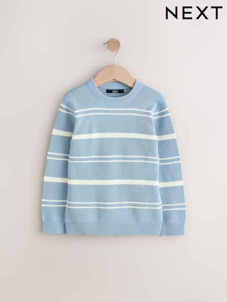 Blue Knitted Stripe Crew Neck 100% Cotton Jumper (3-16yrs) (AL4953) | SGD 30 - SGD 39