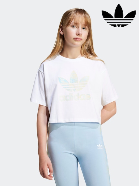 adidas originals White/Blue Trefoil Crop 100% Cotton T-Shirt (AL4959) | AED105