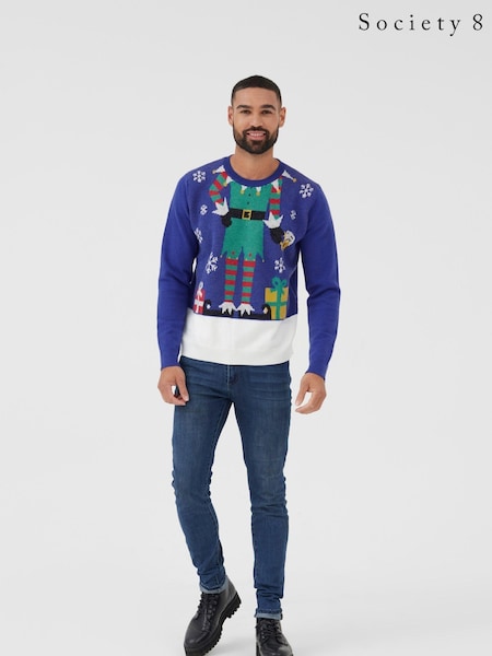 Society 8 Blue Mens Elfster Christmas Jumper (AL4961) | $69