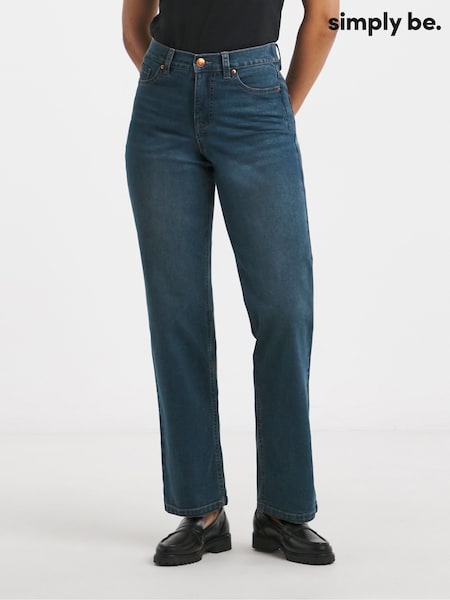 Simply Be Mid Blue Petite 24/7 Straight Leg Jeans (AL4987) | $49