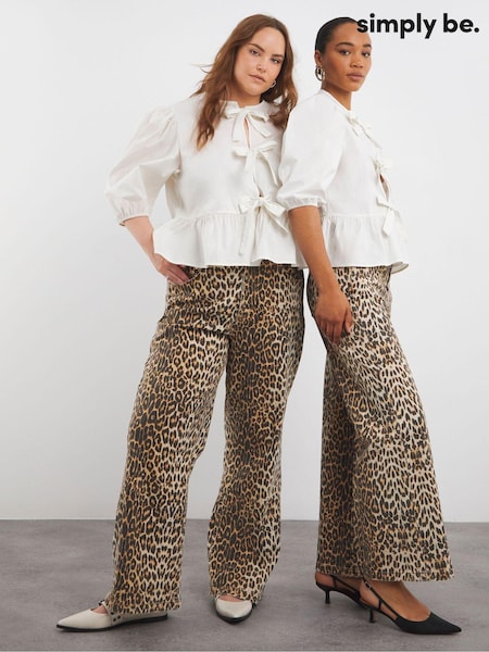 Simply Be Black Leopard Denim Print Wide Leg 100% Cotton Jeans (AL5004) | €70