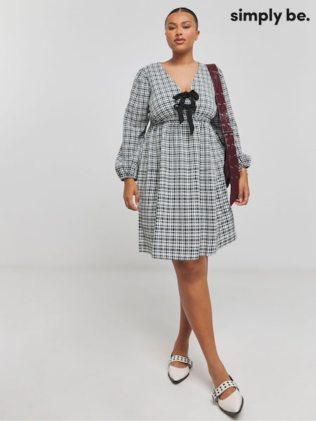 Simply Be Black Checked Western Bow Front Skater Dress (AL5006) | €52