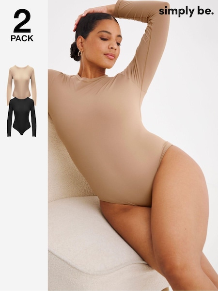 Simply Be Brown Magisculpt Smoothing Long Sleeve Bodysuit 2 Pack (AL5009) | €61