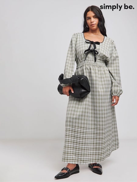 Simply Be Green Checked Western Bow Front Midi Dress (AL5020) | $79