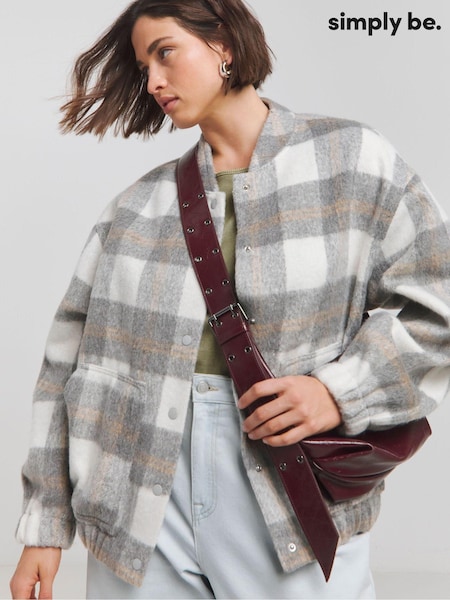 Simply Be Grey Checked Brushed Wool Bomber Jacket (AL5063) | €70