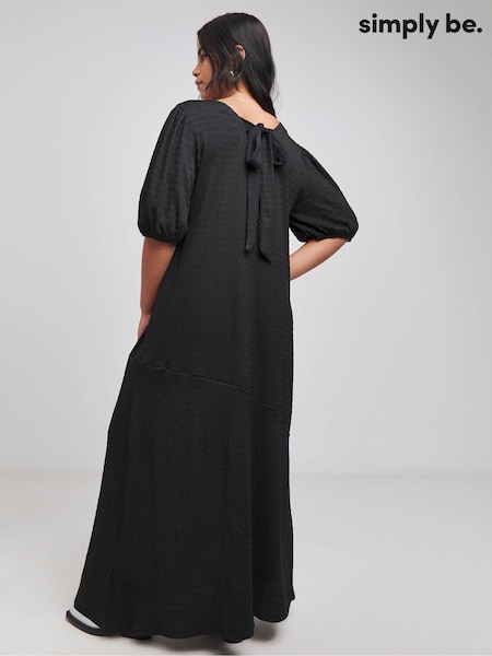Simply Be Black Textured Jersey Bow Back Asymmetric Maxi Dress (AL5065) | AED227
