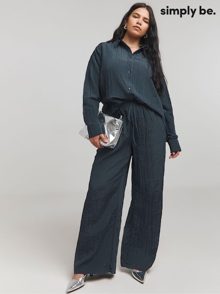 Simply Be Blue Textured Satin Wide Leg Trousers (AL5069) | AED138