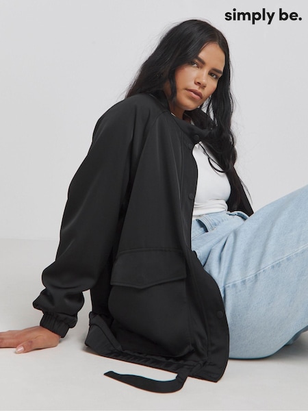 Simply Be Black Satin Bomber Jacket (AL5072) | ₪246