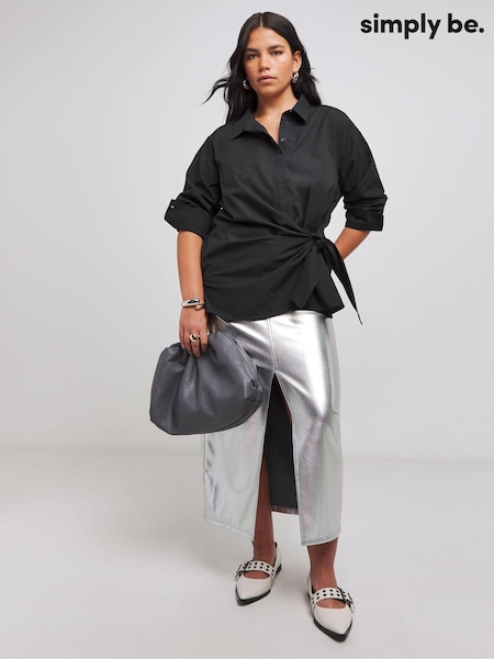 Simply Be Poplin Knot Front 100% Cotton Black Shirt (AL5079) | 26 €