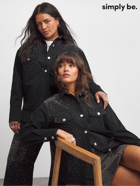 Simply Be Black Oversized Embellished Denim Shirt (AL5083) | €32