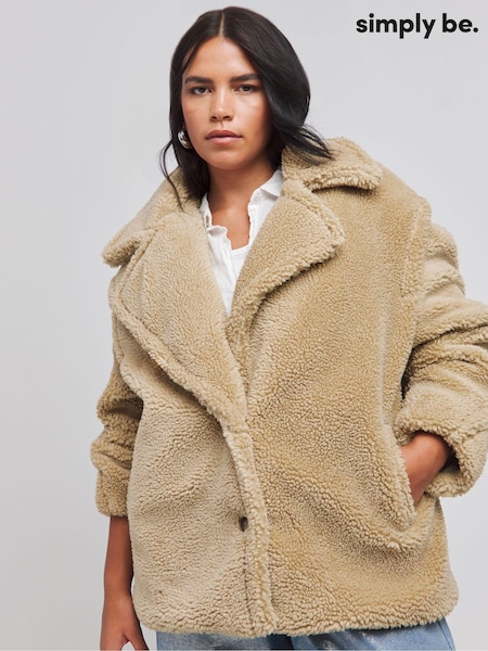 Simply Be Biscuit Teddy Biker Coat (AL5096) | 338 LEI